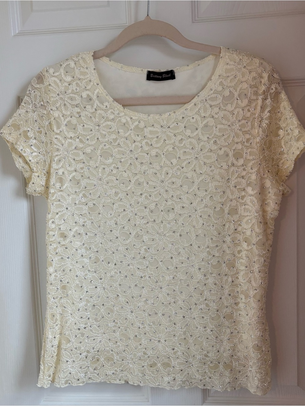 Brittany Black Ivory Lace Short Sleeve Blouse